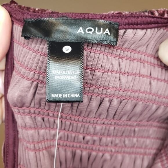 NWT Wine Velvet Smocked Puff Sleeve Mini Dress Size Small - Picture 6 of 9